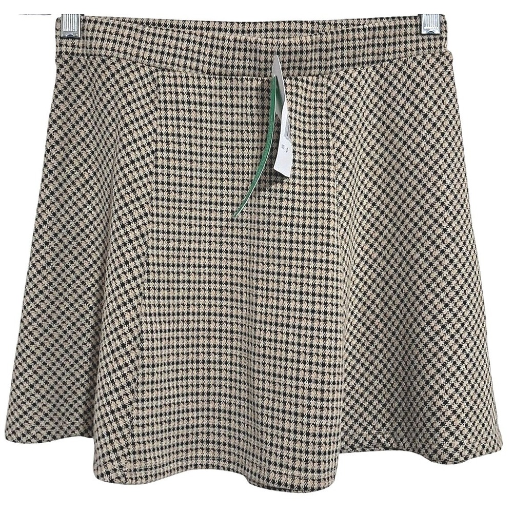 Dark Academia Stitch & Pine Mini‎ Skirt Women Small Cream Brown Houndstooth